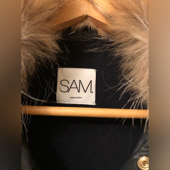 SAM. New York Camper Parka Black Vinyl Coated, Coyote Fur Collar - Size Small - Picture 3 of 8
